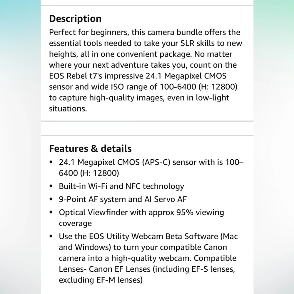 Canon EOS rebel T7 bundle
